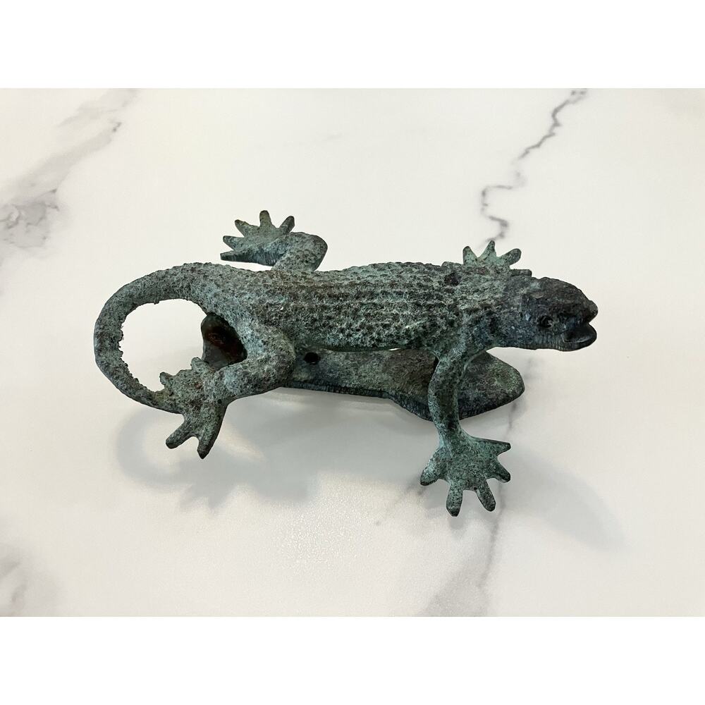 Antique Arts & Crafts Gecko Lizard Door Knocker VTG Verdigris Bronze Cast Iron